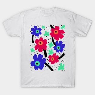 Bold Blue And Red Poppy Pattern T-Shirt